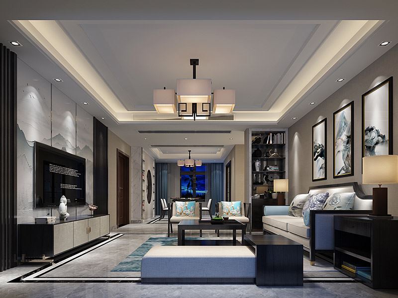 泰州市靖江恒大御景半島別墅新中式風格三居室裝修案例