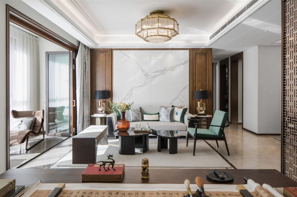 江門市萊茵華庭新中式風格三居室裝修案例