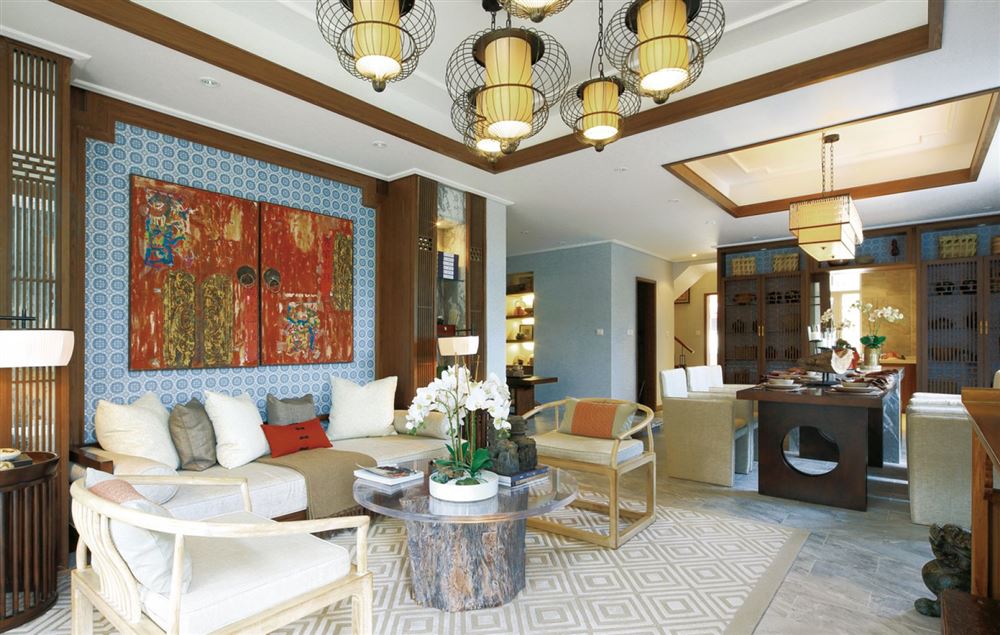 佛山市順德華潤置地廣場新中式風格三居室裝修案例