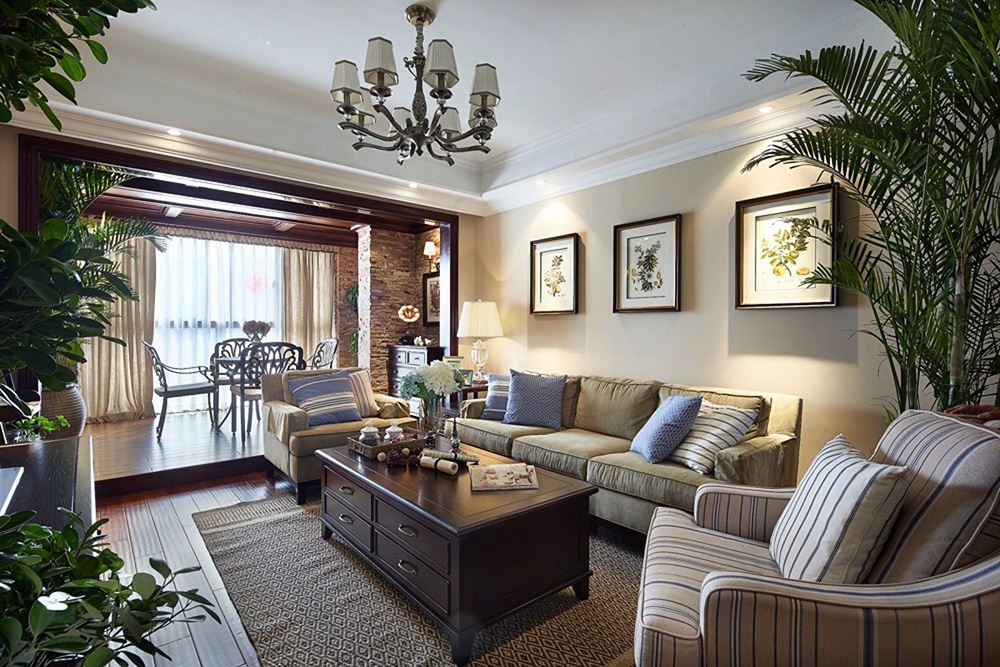 江門市江灣一品田園風格三居室裝修案例