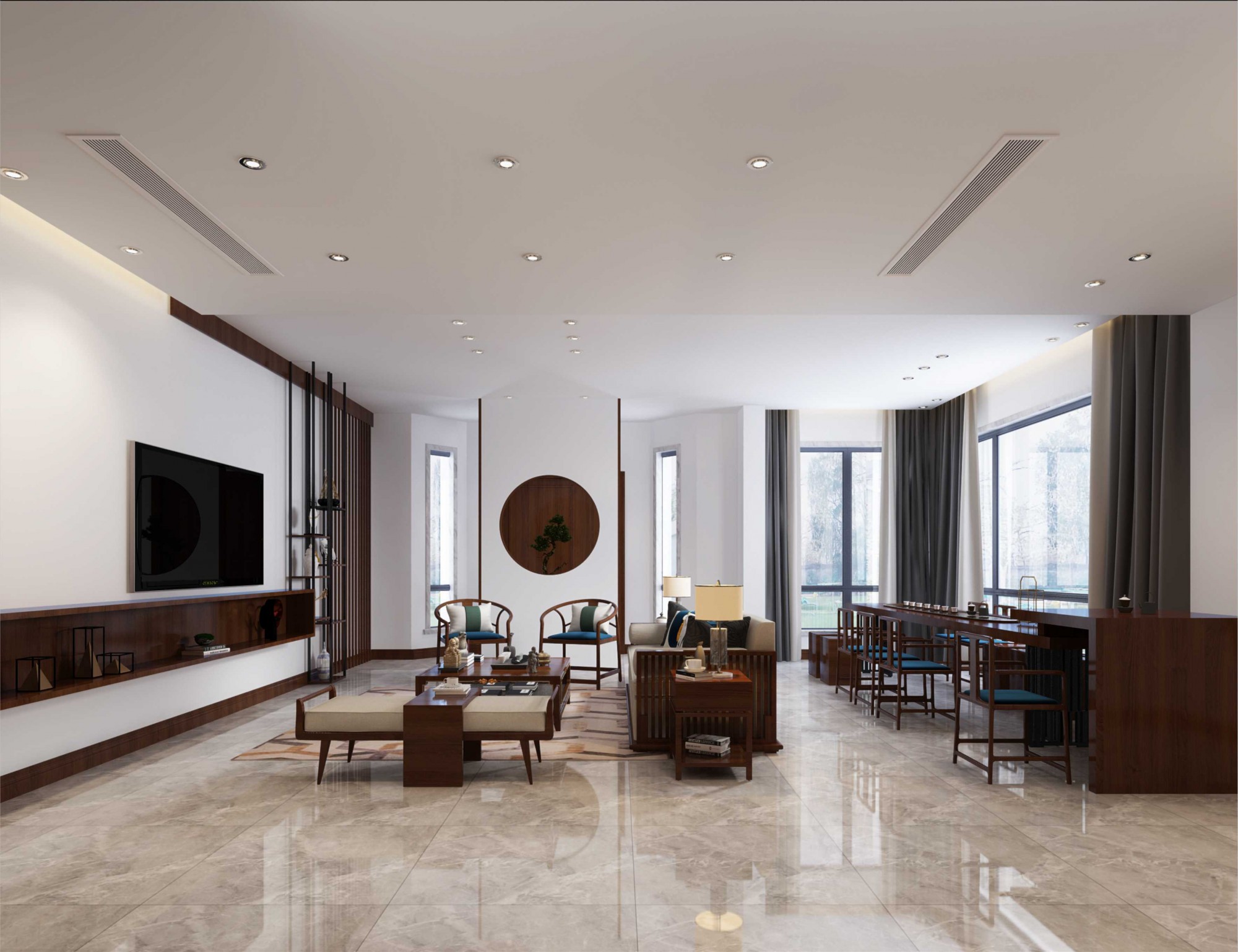 常州市綠都萬和城七區新中式風格別墅裝修案例