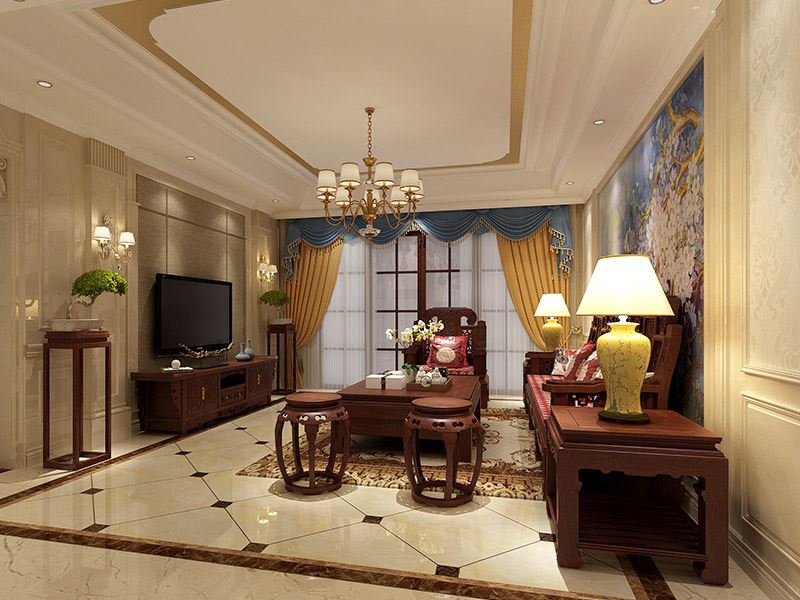 茂名市安榮二巷小區新中式風格三居室裝修案例