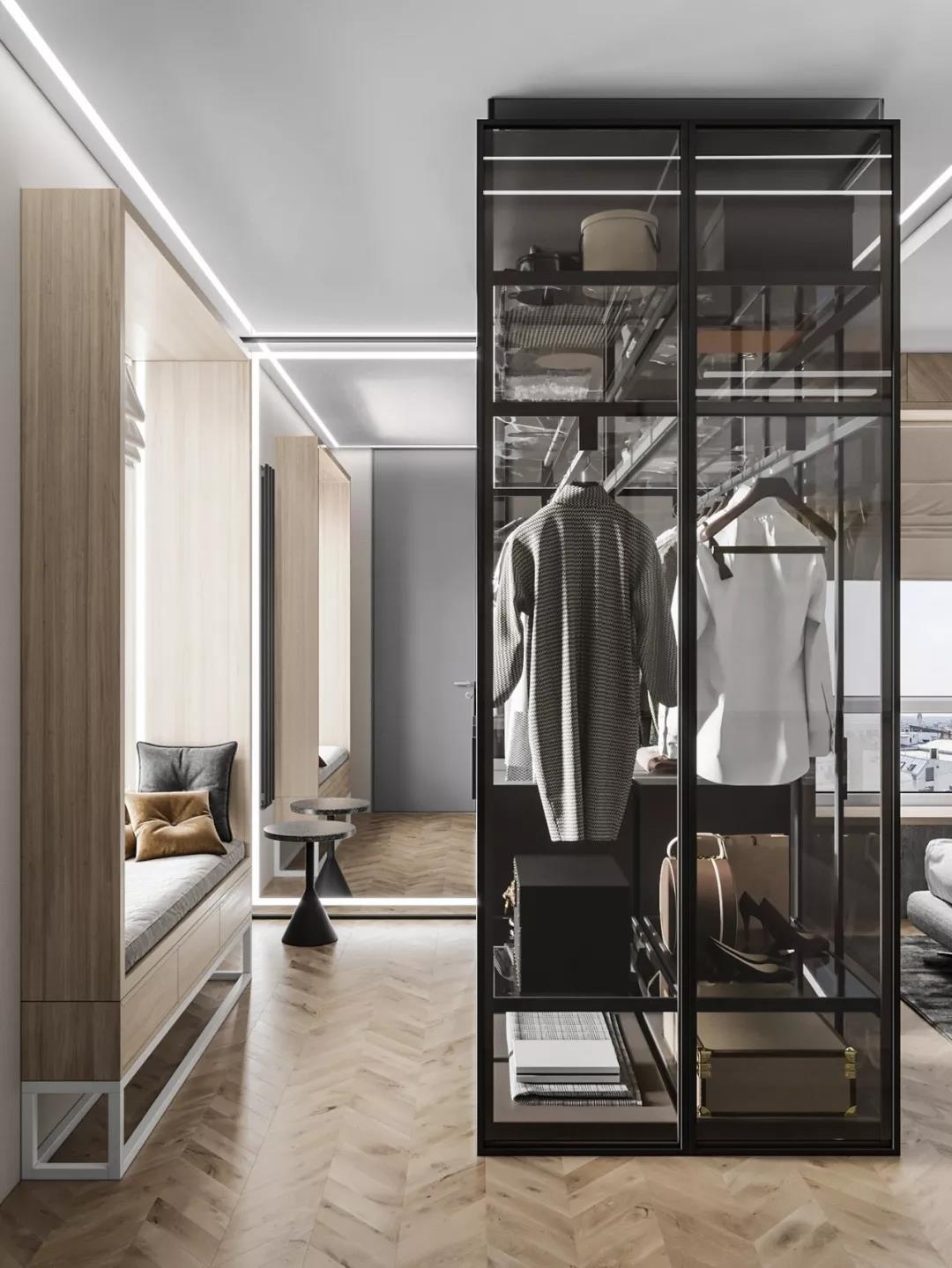 高級灰+原木色現代風格室內裝修設計效果圖-萬達華府四居140平米-衣帽間 高級灰+原木色現代風格室內裝修設計效果圖-萬達華府四居140平米-衣帽間