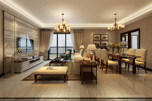 百色市田林縣富源小區美式風格三居室裝修案例